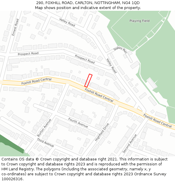 290, FOXHILL ROAD, CARLTON, NOTTINGHAM, NG4 1QD: Location map and indicative extent of plot