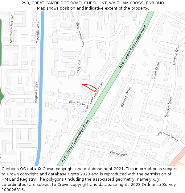290, GREAT CAMBRIDGE ROAD, CHESHUNT, WALTHAM CROSS, EN8 0NQ: Location map and indicative extent of plot