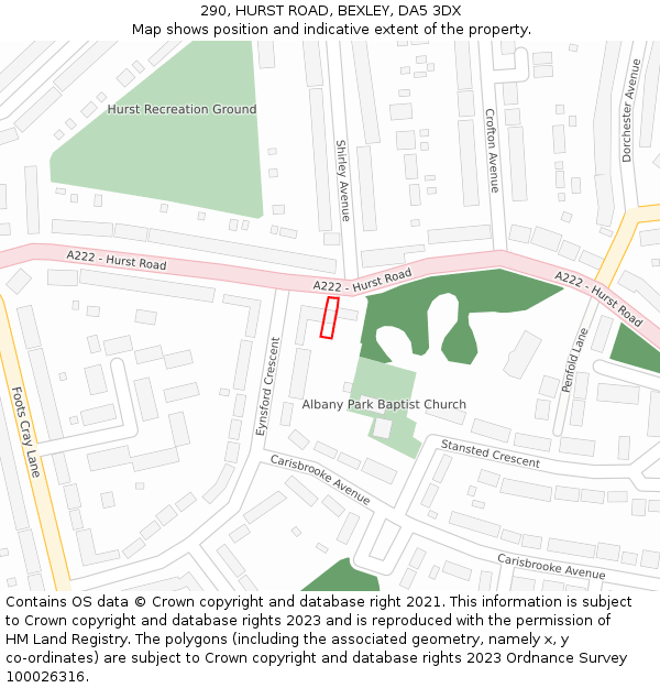 290, HURST ROAD, BEXLEY, DA5 3DX: Location map and indicative extent of plot