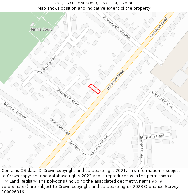 290, HYKEHAM ROAD, LINCOLN, LN6 8BJ: Location map and indicative extent of plot