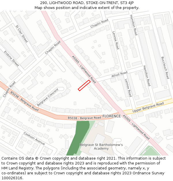 290, LIGHTWOOD ROAD, STOKE-ON-TRENT, ST3 4JP: Location map and indicative extent of plot