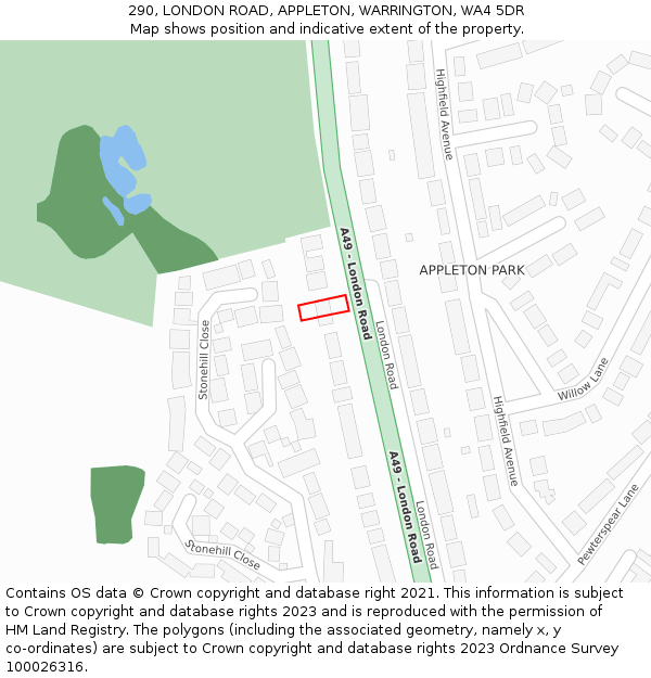 290, LONDON ROAD, APPLETON, WARRINGTON, WA4 5DR: Location map and indicative extent of plot