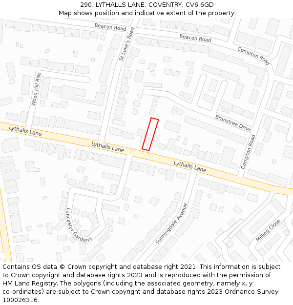 290, LYTHALLS LANE, COVENTRY, CV6 6GD: Location map and indicative extent of plot