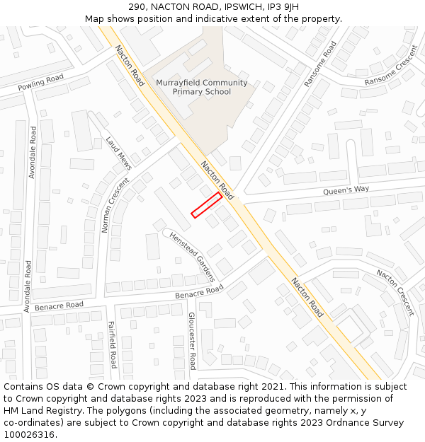 290, NACTON ROAD, IPSWICH, IP3 9JH: Location map and indicative extent of plot