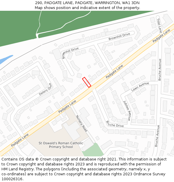 290, PADGATE LANE, PADGATE, WARRINGTON, WA1 3DN: Location map and indicative extent of plot