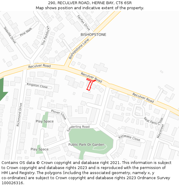 290, RECULVER ROAD, HERNE BAY, CT6 6SR: Location map and indicative extent of plot