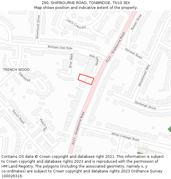 290, SHIPBOURNE ROAD, TONBRIDGE, TN10 3EX: Location map and indicative extent of plot