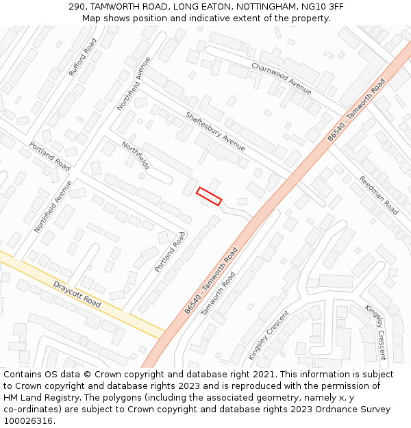 290, TAMWORTH ROAD, LONG EATON, NOTTINGHAM, NG10 3FF: Location map and indicative extent of plot