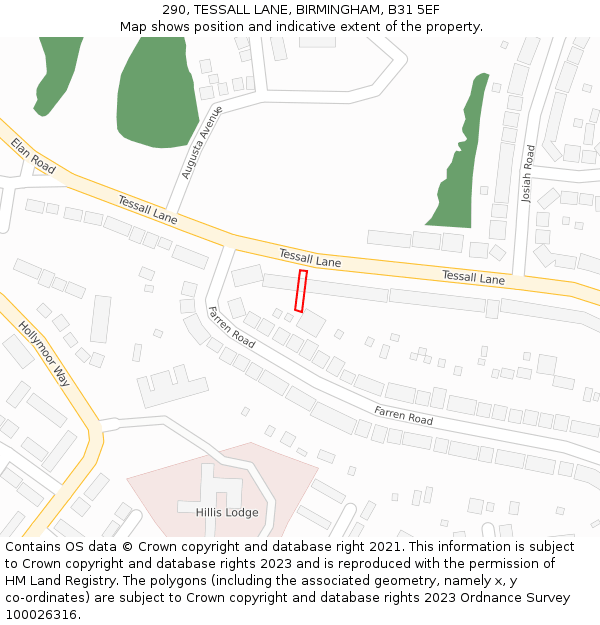 290, TESSALL LANE, BIRMINGHAM, B31 5EF: Location map and indicative extent of plot