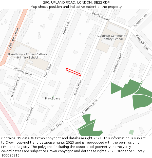 290, UPLAND ROAD, LONDON, SE22 0DP: Location map and indicative extent of plot