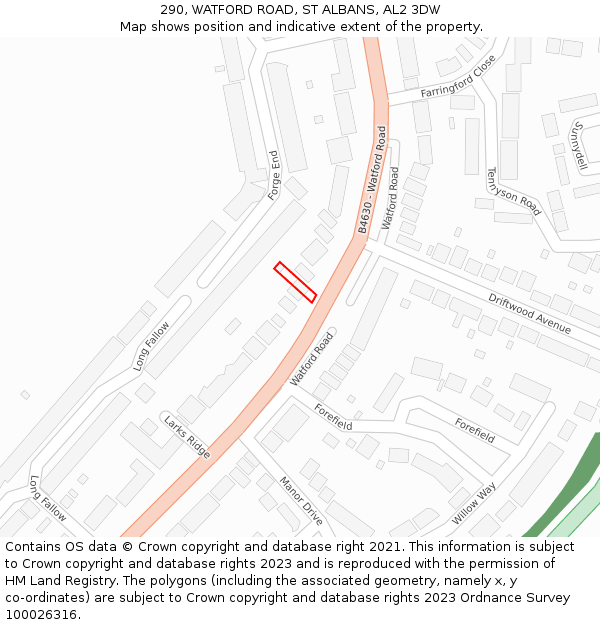 290, WATFORD ROAD, ST ALBANS, AL2 3DW: Location map and indicative extent of plot