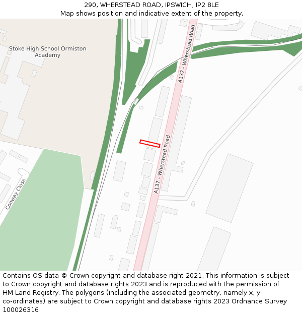 290, WHERSTEAD ROAD, IPSWICH, IP2 8LE: Location map and indicative extent of plot