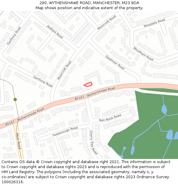 290, WYTHENSHAWE ROAD, MANCHESTER, M23 9DA: Location map and indicative extent of plot