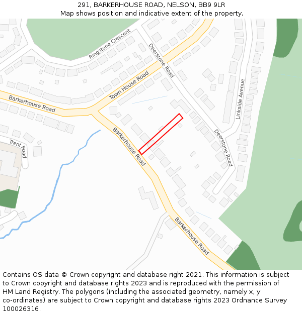 291, BARKERHOUSE ROAD, NELSON, BB9 9LR: Location map and indicative extent of plot