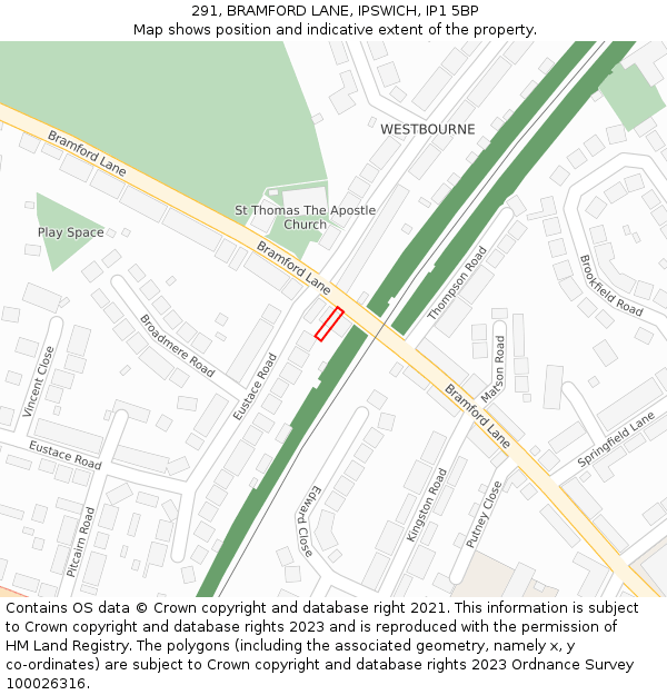 291, BRAMFORD LANE, IPSWICH, IP1 5BP: Location map and indicative extent of plot