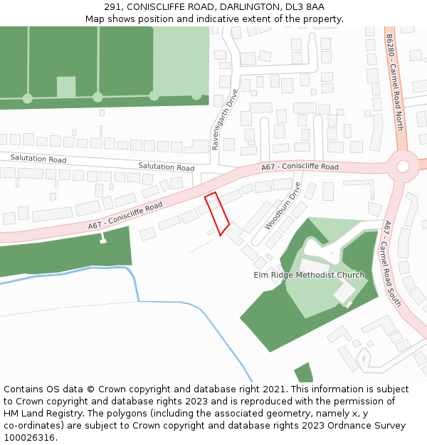 291, CONISCLIFFE ROAD, DARLINGTON, DL3 8AA: Location map and indicative extent of plot