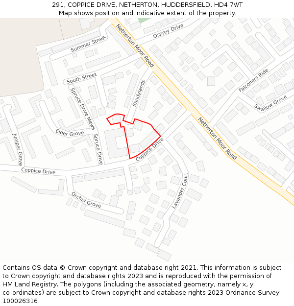 291, COPPICE DRIVE, NETHERTON, HUDDERSFIELD, HD4 7WT: Location map and indicative extent of plot