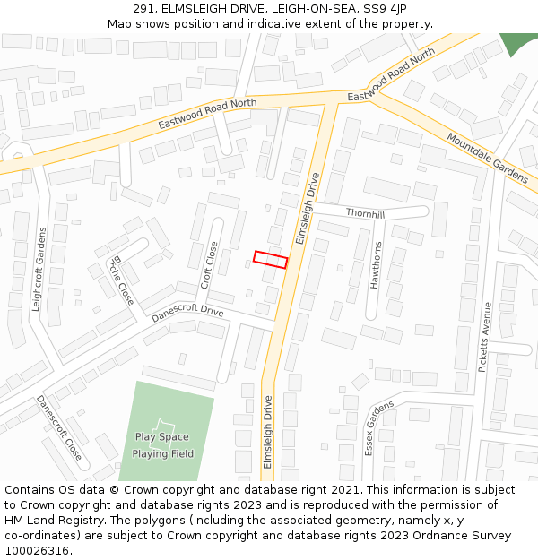 291, ELMSLEIGH DRIVE, LEIGH-ON-SEA, SS9 4JP: Location map and indicative extent of plot