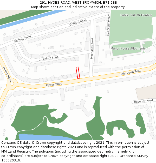 291, HYDES ROAD, WEST BROMWICH, B71 2EE: Location map and indicative extent of plot