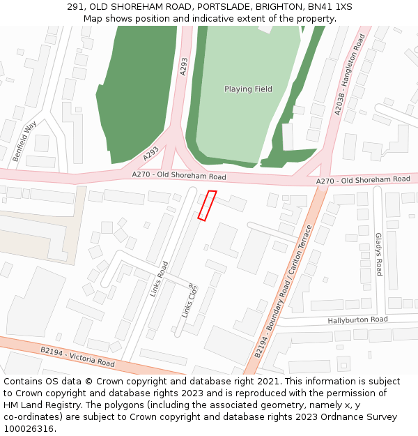 291, OLD SHOREHAM ROAD, PORTSLADE, BRIGHTON, BN41 1XS: Location map and indicative extent of plot