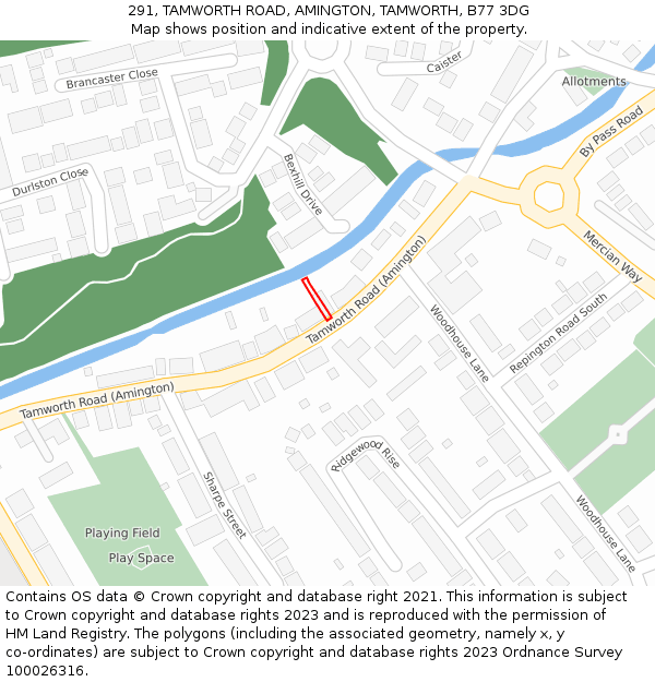 291, TAMWORTH ROAD, AMINGTON, TAMWORTH, B77 3DG: Location map and indicative extent of plot