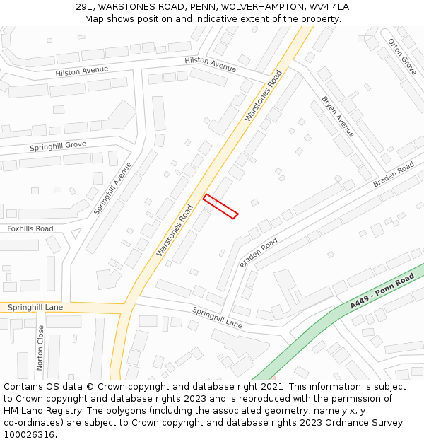 291, WARSTONES ROAD, PENN, WOLVERHAMPTON, WV4 4LA: Location map and indicative extent of plot