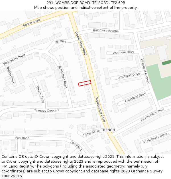 291, WOMBRIDGE ROAD, TELFORD, TF2 6PR: Location map and indicative extent of plot