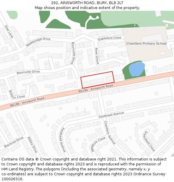 292, AINSWORTH ROAD, BURY, BL8 2LT: Location map and indicative extent of plot