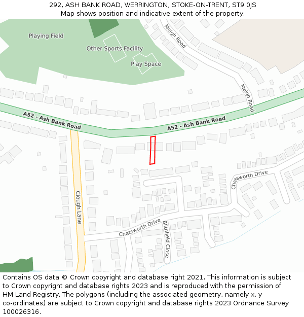 292, ASH BANK ROAD, WERRINGTON, STOKE-ON-TRENT, ST9 0JS: Location map and indicative extent of plot