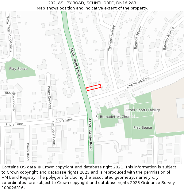 292, ASHBY ROAD, SCUNTHORPE, DN16 2AR: Location map and indicative extent of plot