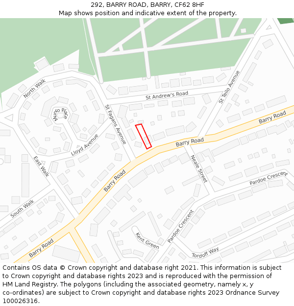 292, BARRY ROAD, BARRY, CF62 8HF: Location map and indicative extent of plot