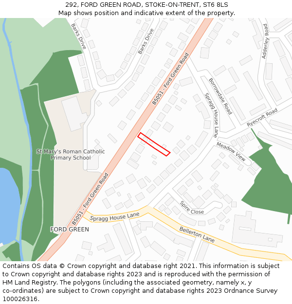 292, FORD GREEN ROAD, STOKE-ON-TRENT, ST6 8LS: Location map and indicative extent of plot