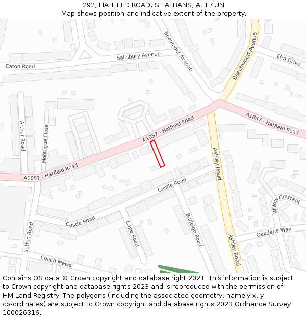 292, HATFIELD ROAD, ST ALBANS, AL1 4UN: Location map and indicative extent of plot