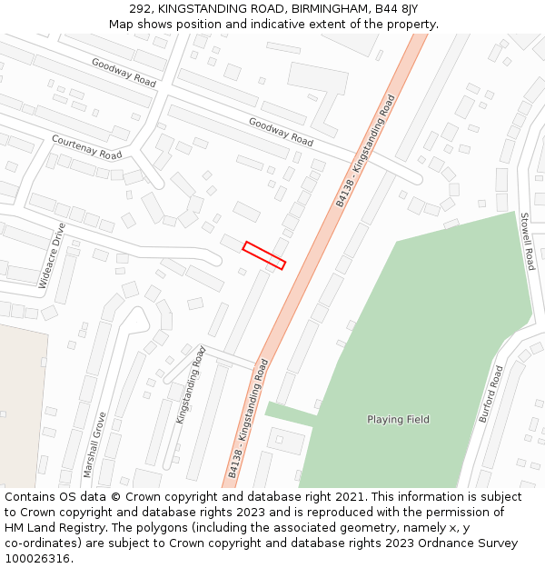 292, KINGSTANDING ROAD, BIRMINGHAM, B44 8JY: Location map and indicative extent of plot