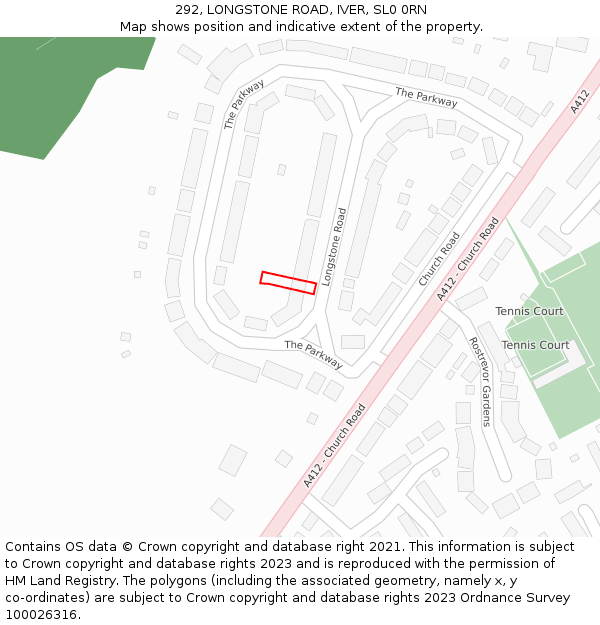 292, LONGSTONE ROAD, IVER, SL0 0RN: Location map and indicative extent of plot