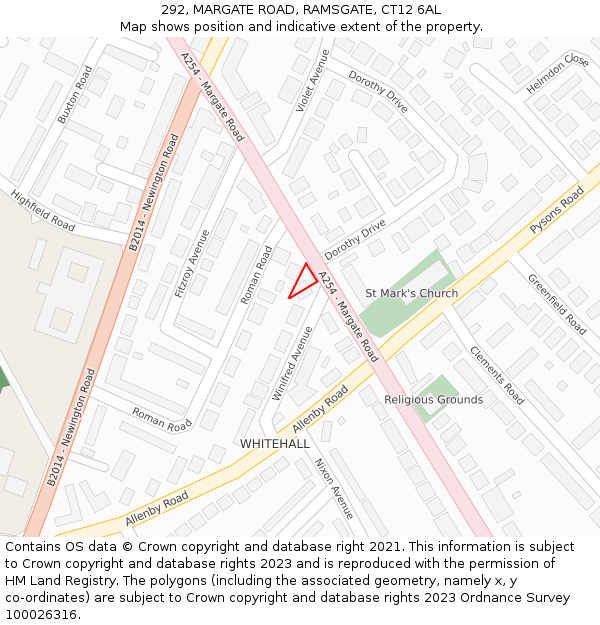 292, MARGATE ROAD, RAMSGATE, CT12 6AL: Location map and indicative extent of plot