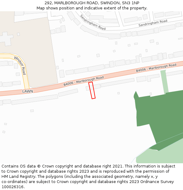 292, MARLBOROUGH ROAD, SWINDON, SN3 1NP: Location map and indicative extent of plot