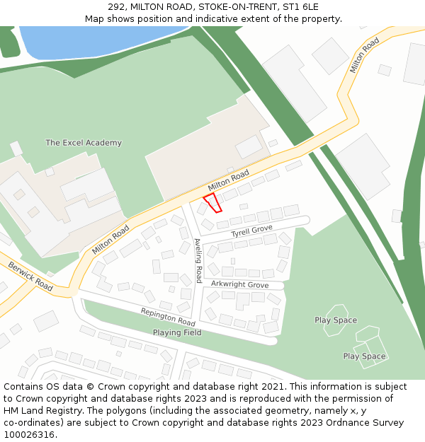 292, MILTON ROAD, STOKE-ON-TRENT, ST1 6LE: Location map and indicative extent of plot