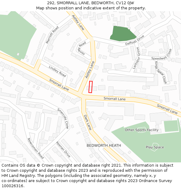 292, SMORRALL LANE, BEDWORTH, CV12 0JW: Location map and indicative extent of plot