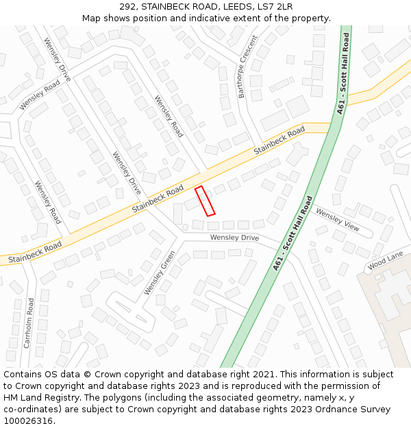 292, STAINBECK ROAD, LEEDS, LS7 2LR: Location map and indicative extent of plot