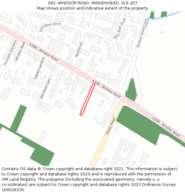 292, WINDSOR ROAD, MAIDENHEAD, SL6 2DT: Location map and indicative extent of plot