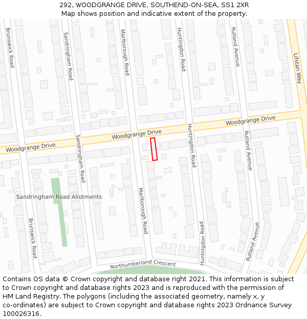 292, WOODGRANGE DRIVE, SOUTHEND-ON-SEA, SS1 2XR: Location map and indicative extent of plot