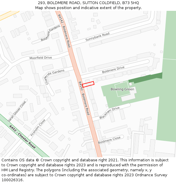 293, BOLDMERE ROAD, SUTTON COLDFIELD, B73 5HQ: Location map and indicative extent of plot