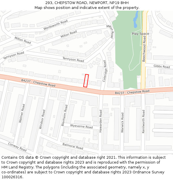 293, CHEPSTOW ROAD, NEWPORT, NP19 8HH: Location map and indicative extent of plot