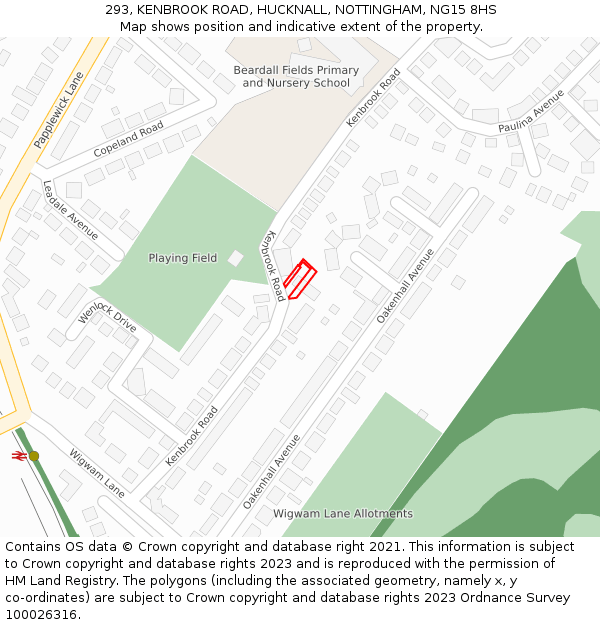 293, KENBROOK ROAD, HUCKNALL, NOTTINGHAM, NG15 8HS: Location map and indicative extent of plot