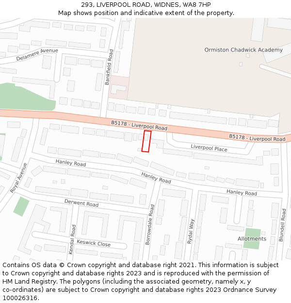 293, LIVERPOOL ROAD, WIDNES, WA8 7HP: Location map and indicative extent of plot