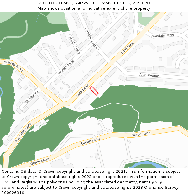 293, LORD LANE, FAILSWORTH, MANCHESTER, M35 0PQ: Location map and indicative extent of plot