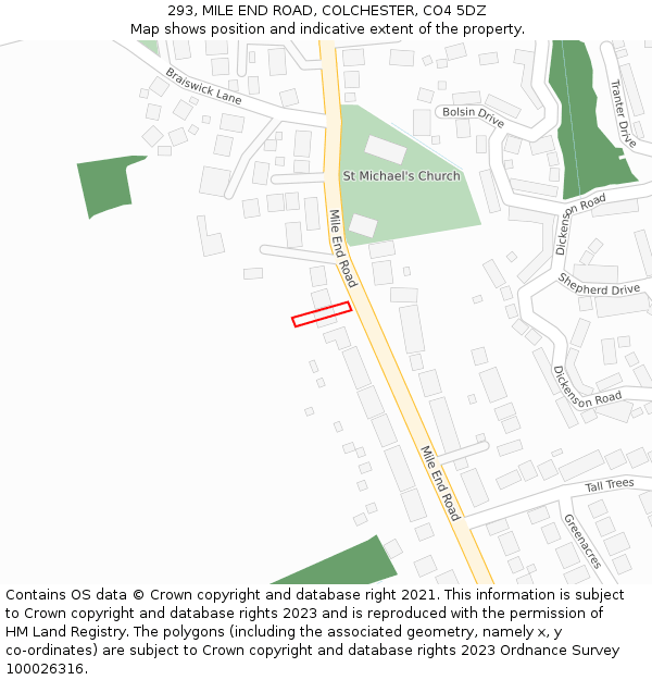 293, MILE END ROAD, COLCHESTER, CO4 5DZ: Location map and indicative extent of plot