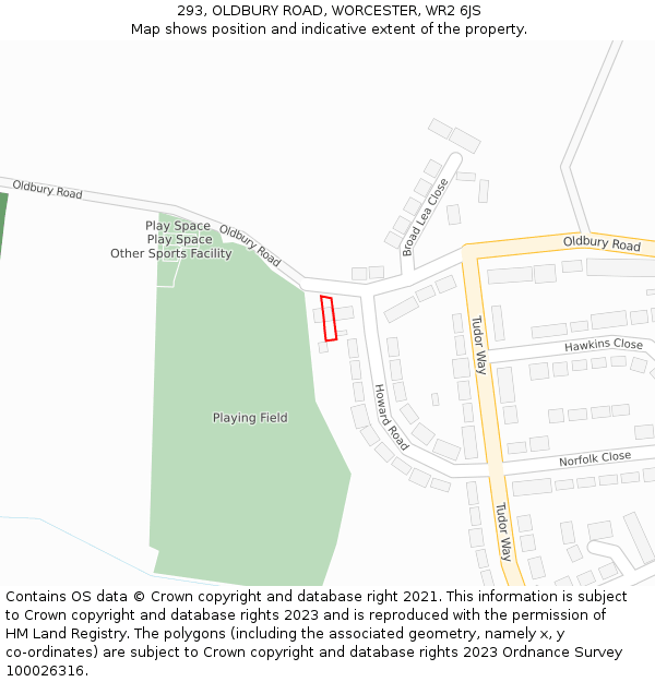 293, OLDBURY ROAD, WORCESTER, WR2 6JS: Location map and indicative extent of plot