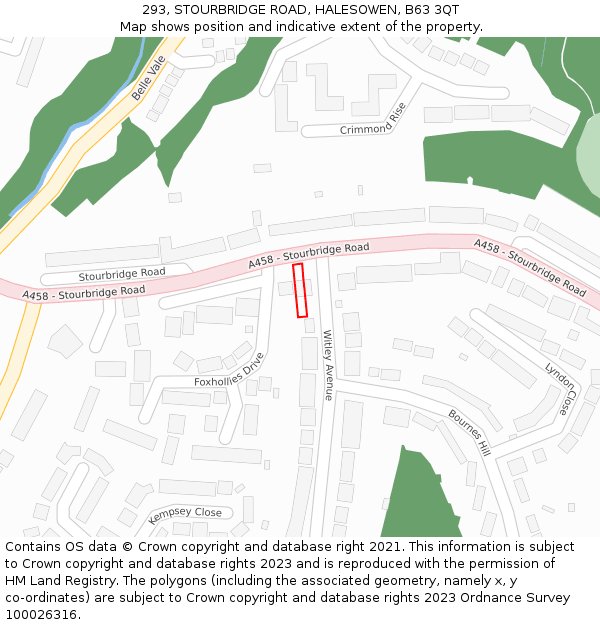 293, STOURBRIDGE ROAD, HALESOWEN, B63 3QT: Location map and indicative extent of plot